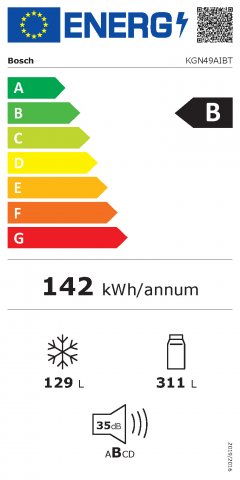 Bosch KGN49AIBT kombinált hűtőszekrény, 311+129 liter, B, NoFrost, nemesacél - Szabadonálló hűtő, hűtőszekrény