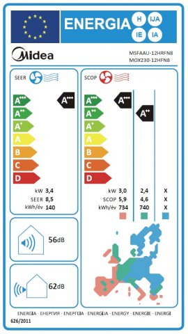Midea MSF3-12-SP Breezeless+, 3,5kW hűtő-fűtő split klíma szett - Split klíma
