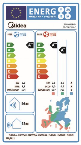 Midea SOL-09-BL-SP Solstice 2,6kW hűtő-fűtő oldalfali split klíma szett, A+++/A++, Wifi, R32, antracit fekete színben - Split klíma