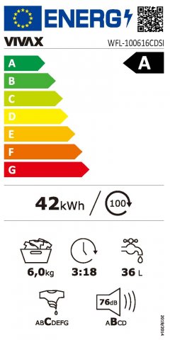 Vivax WFL100616CDSI keskeny elöltöltős mosógép, 6Kg, 1000 fordulat, A - Elöltöltős mosógép, mosó-szárító