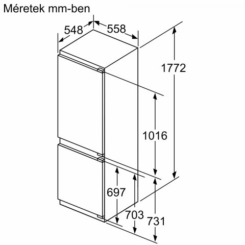 Bosch KIN86SDD0 Serie 6 beépíthető kombinált hűtőszekrény, 184+76 liter, D, NoFrost - Beépíthető hűtő, fagyasztó, borhűtő