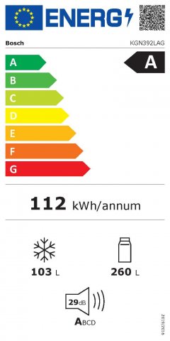 Bosch KGN392LAG kombinált hűtőszekrény, 260+103 liter, A, NoFrost, festett inox szín - Szabadonálló hűtő, hűtőszekrény