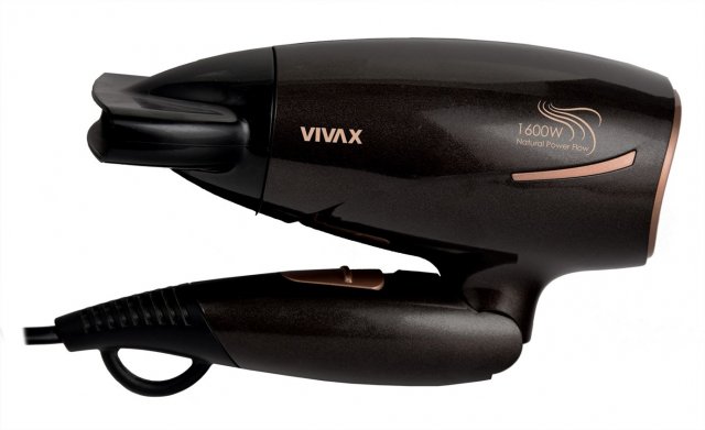 Vivax HD1600FT összecsukható úti hajszárító, 1600W, Fekete-Bronz - Hajszárító, szépségápolás